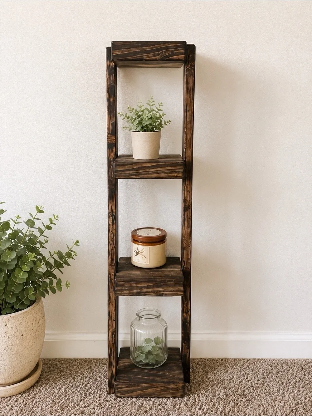 Handmade Rustic Wooden Ladder Shelf